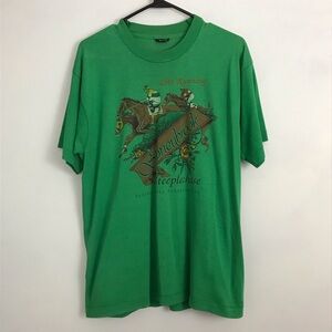 Vintage Mens Sz Large 45th Running Honeybrook Steeplechase Green Horse Tee Shirt